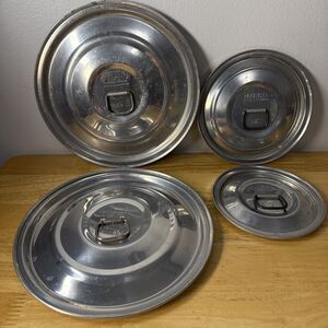 Mirro Aluminum D Ring Pot Covers 5 1/4”, 6 1/4”, 8 5/8" Vintage Lot Of 4